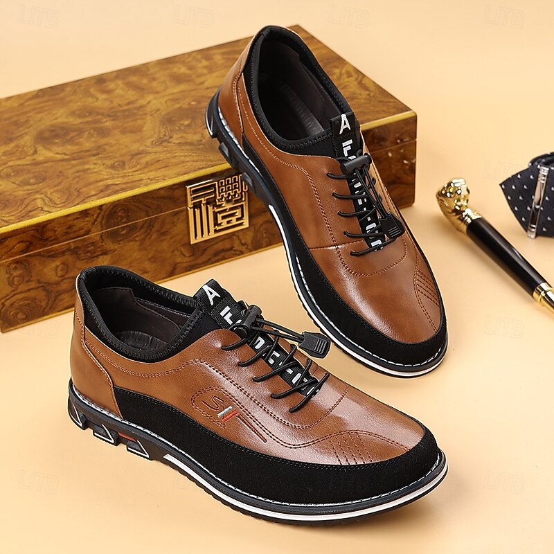 Men's Brown Faux Leather and Mesh Panel Sneakers – Lace-Up Comfort Shoes for Daily Commute, Casual Office & Weekend Outings3