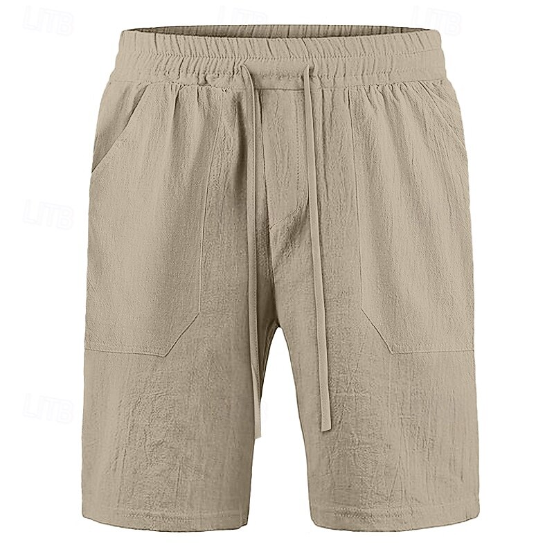 Men's Shorts Linen Shorts Summer Shorts Beach Shorts Pocket Drawstring Elastic Waist Plain Comfort Breathable Knee Length Casual Daily Holiday Vacation Classic Style Black White3