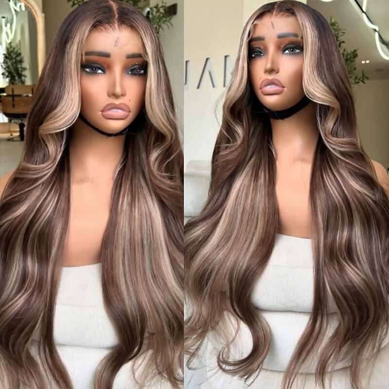 Unprocessed Virgin Hair 5x5 Closure 13x4 Lace Front Wig Layered Haircut Peruvian Hair Wavy Blonde Brown Multi-color Wig 130% 150% Density with Baby Hair Highlighted / Balayage Hair 100% Virgin3