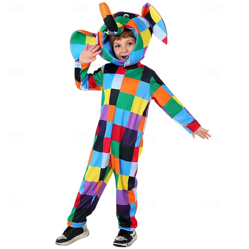 Elmer the Patchwork Elephant Elmer Jumpsuit Onesie Costume Storybook Characters Movie Cosplay for Boys Girls' Kid's Halloween Carnival World Book Day Performance Educational Dress Up2
