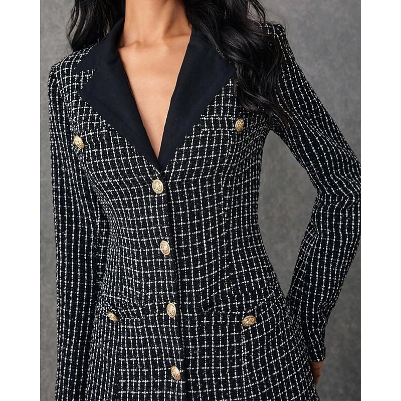 Tuxedo Dress A-Line Formal Wedding Guest Jersey Elegant Luxurious Long Sleeve Ankle Length Split Thigh Notched Lapels Single Breasted2