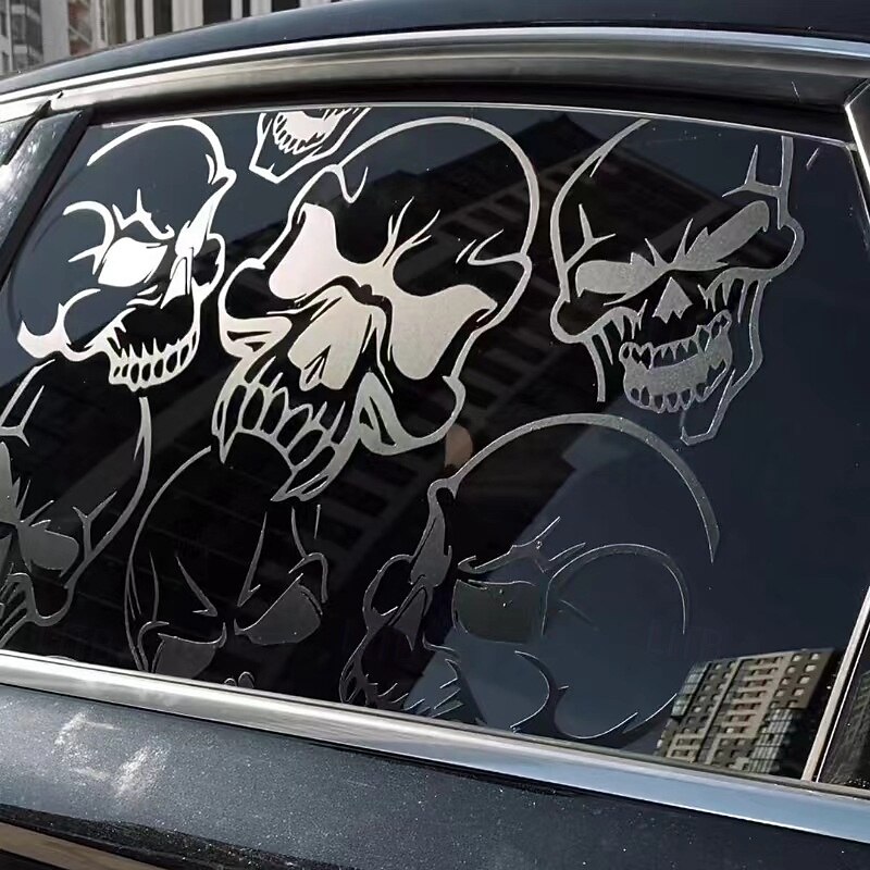 Halloween Skull Car Window Stickers, Cool Skull Head Decals for Hood and Side Doors, Halloween Car Decor Decals2