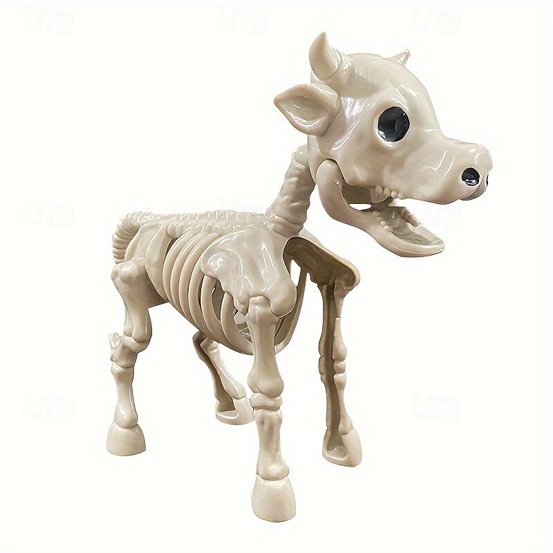 1pc Halloween Cow Skeleton Decor Plastic Bovine Skeleton Statue Outdoor Sculpture Spooky Animal Bones Decorative Prop4