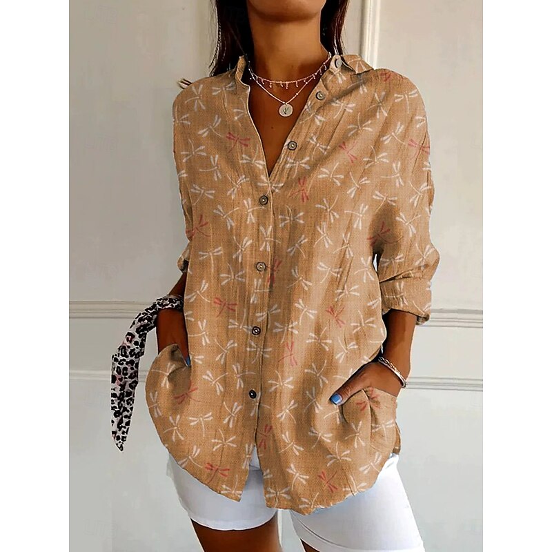 Women's Shirt Button Down Tunic Shirt Collar Long Sleeve Floral Graphic Vintage Daily Stylish Regular Tops Daily Holiday Vacation Wear s Print White Light Green Light Brown Blue Khaki2