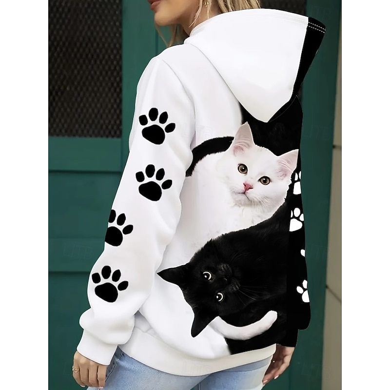 Women's Hoodie Pullover Sweatshirt Oversized Long Sleeve Casual Graphic Animal Vintage Fashion Western Hooded Regular Tops Street Dailywear Holiday Print Front Pocket Black Beige Fall Winter3