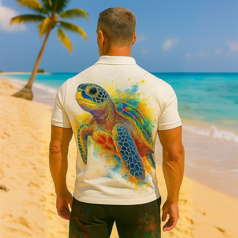 Men's Animal Turtle Polo Short Sleeve Polo Shirts Collared Shirts Casual Resort Athleisure Vacation Wear Buttons Summer White2