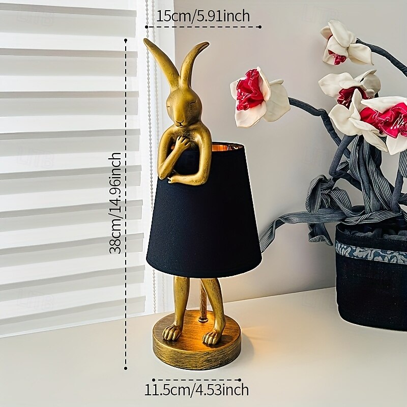 Mid-Century Modern Rabbit Table Lamp with Linen Shade USB-Powered Decorative Desk Light Golden Finish Soft Ambient Lighting for Living Room Bedroom or Study Desk Lamp3