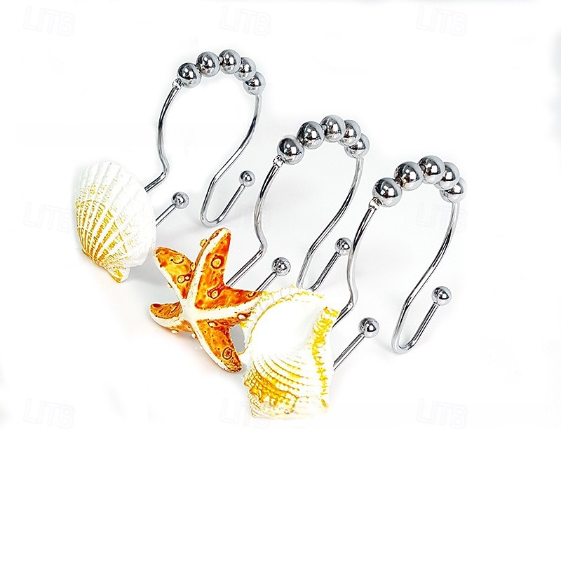 Nautical Shower Curtain Hook 12pc/box Rustproof Sea Star Shell Pendants for Bathroom Decor3