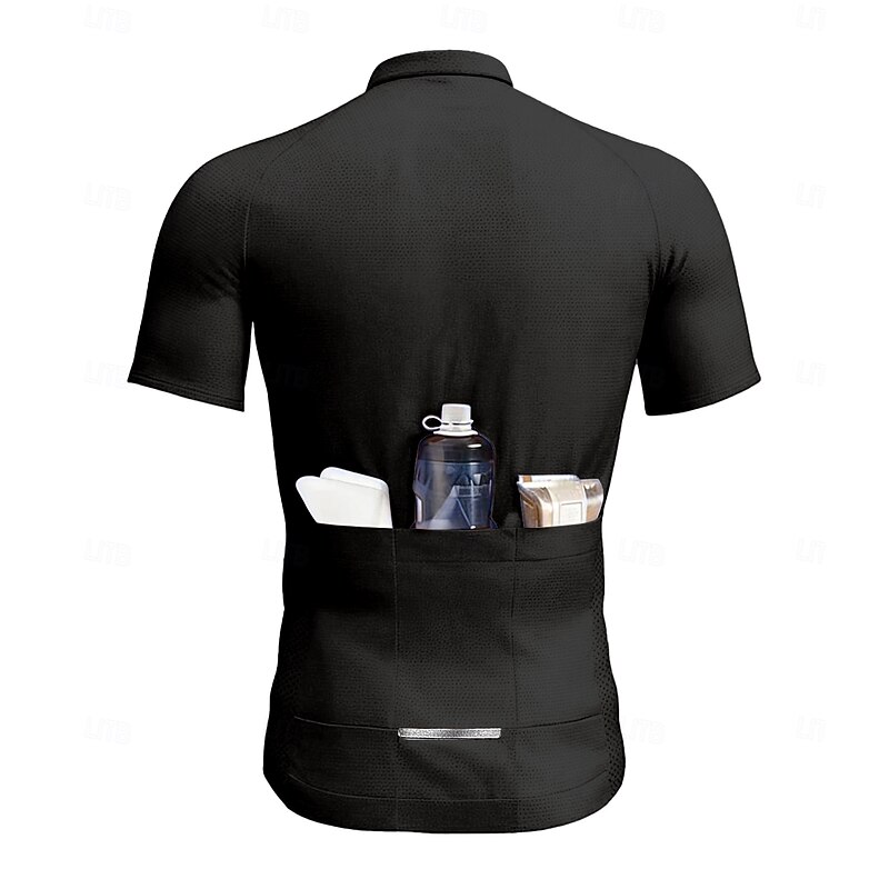 Men's Cycling Jersey Graphic Geometric Letter & Number Short Sleeve Bike Jersey Top with 3 Rear Pockets UV Resistant Quick Dry Front Zipper Reflective Strips Sports Black Clothing Apparel2