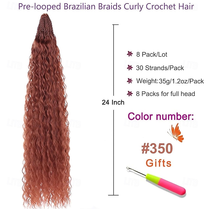 Micro Brazilian Braids Curly Crochet Hair 24 inch Water Wave Crochet Hair Afro Kinky Curly Red Braiding Hair Extensions Deep Wave Synthetic Crochet Hair For Women3