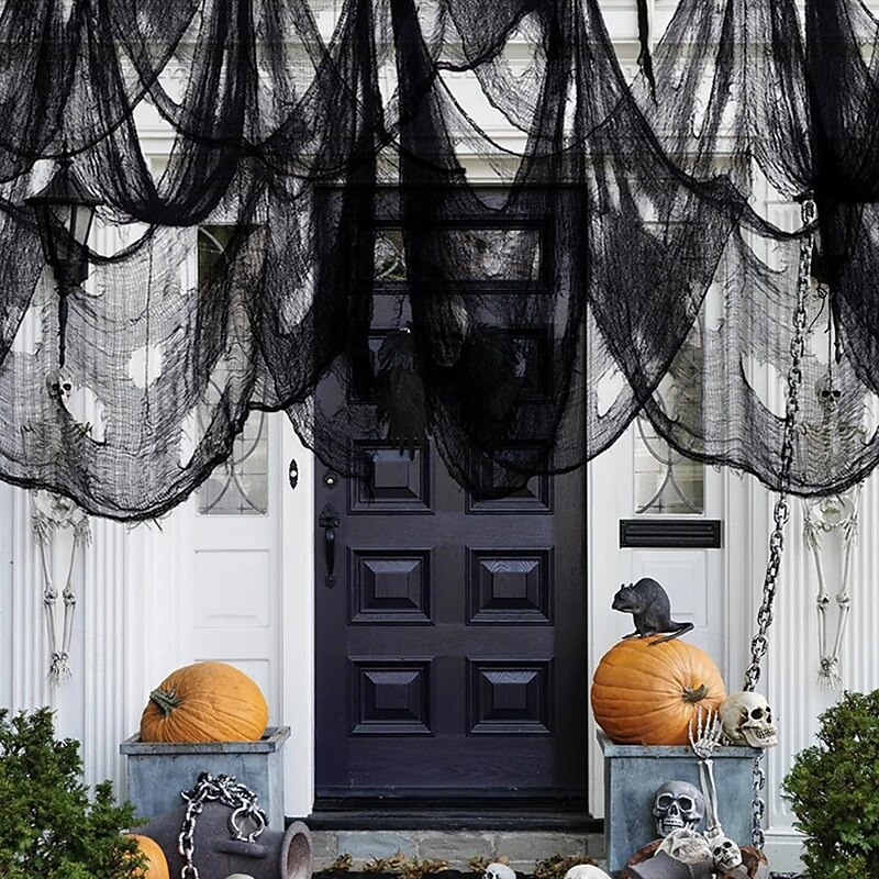 Halloween Creepy Cloth Outdoor Decorations Spiders Webs, Black Spooky Cheesecloth Fabric Scary Gauze for Halloween Drapes Yard Patio Party Stair Haunted Houses2