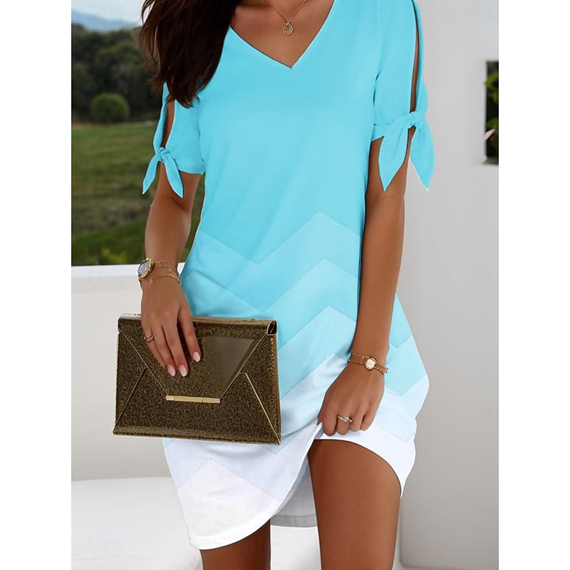 Women's Midi Dress T Shirt Dress Tee Dress A Line Dress Athletic Dress Elegant Vacation Vintage Cold Shoulder Regular Fit Ombre Graphic Geometric Short Sleeve V Neck Light Green Pink Blue Purple