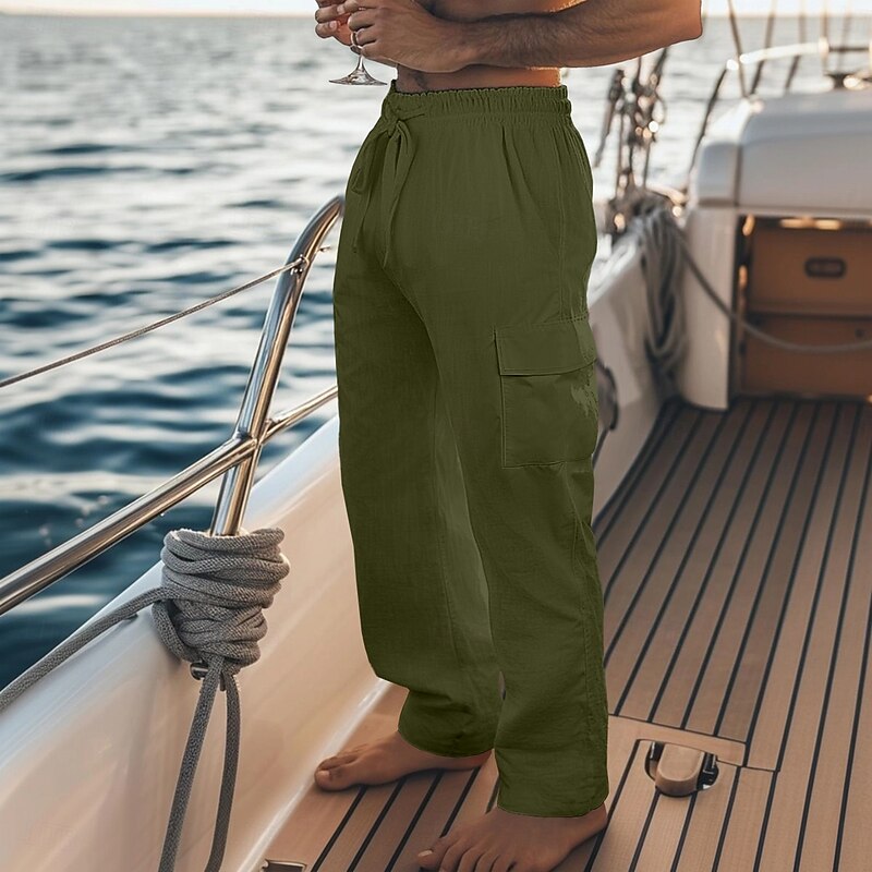 Men's Cargo Pants Trousers Summer Pants Baggy Pants Beach Pants Drawstring Elastic Waist Multi Pocket Plain Comfort Breathable Full Length Outdoor Casual Daily Fashion Classic Style Black White2