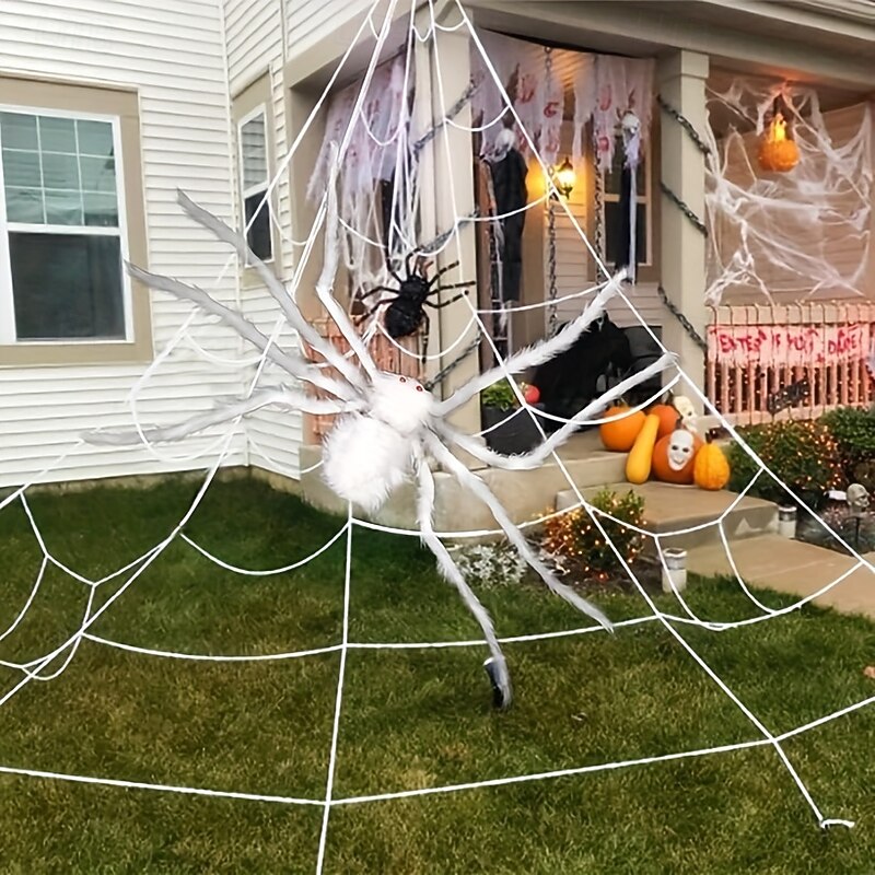 Giant 59-inch White Hairy Spider Realistic Polyester Fiber Halloween Decor Scary Indoor/Outdoor Prop for Christmas Thanksgiving Horror Theme Gift4