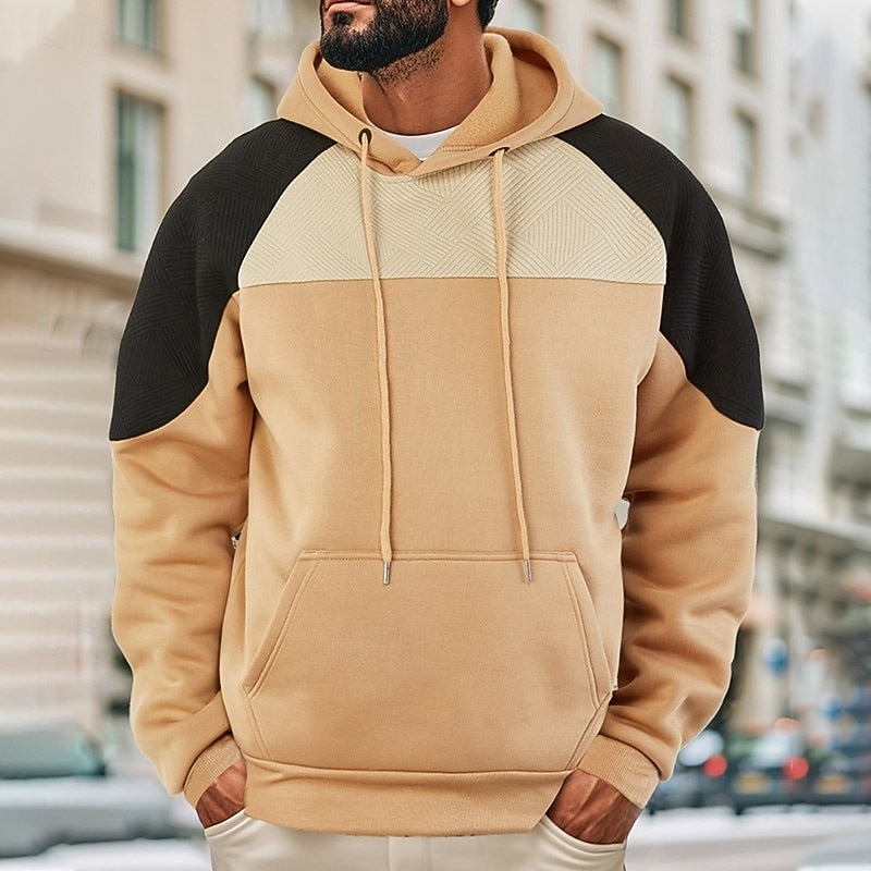 Men's Hoodie Pullover Hoodie Sweatshirt Fleece Hoodie Black Navy Blue Khaki Gray Hooded Color Block Color Block Front Pocket Sports & Outdoor Casual Daily Streetwear Cool Designer Fall & Winter