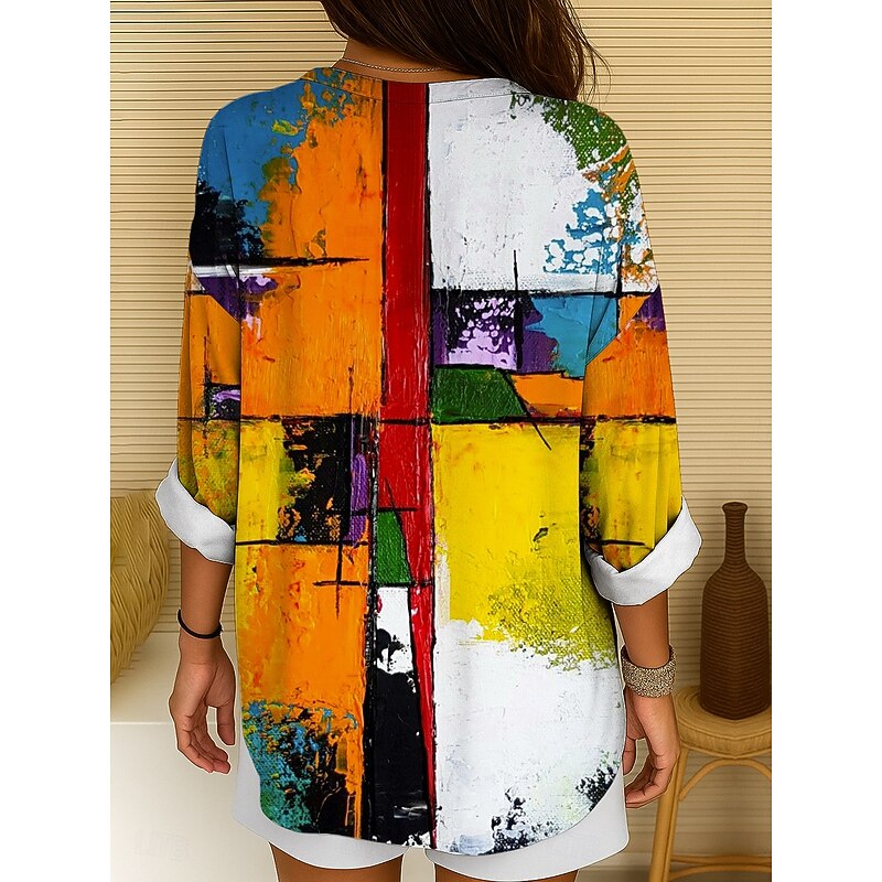 Women's Blouse Tunic V Neck Long Sleeve Boho Casual Tops Graphic Geometric Abstract Vintage Tropical Regular Tops Daily Wear Print Yellow Red Blue Purple Green2