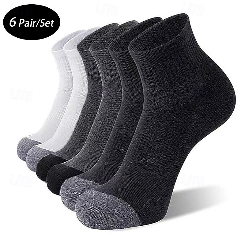 Men's 6 Pairs Multi Packs Socks Running Socks Casual Socks Black+White+Gray Black Color Color Block Vacation Sports & Outdoor Daily Basic Medium Spring Fall Fashion Casual