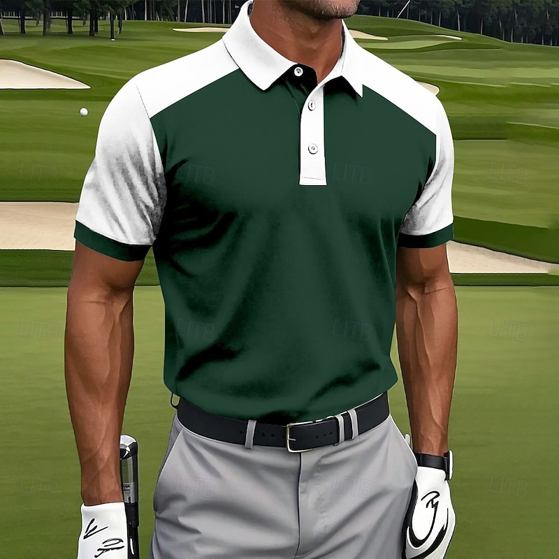 Men's Graphic Sports Polo Shirts Short Sleeve Polo Shirts Collared Shirts Sportswear Casual Athleisure Buttons Summer Blue Green Light Blue3