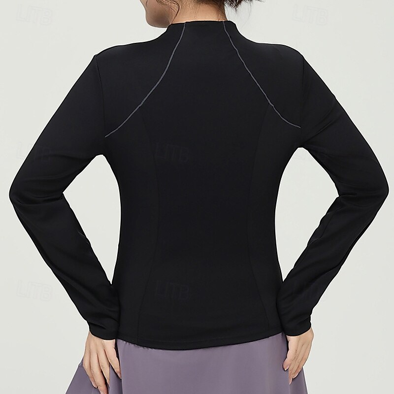 Women's Workout Jacket Lightweight Zipper Long Sleeve Sports Solid Color Top For Gym Athletic Pilates Activewear3
