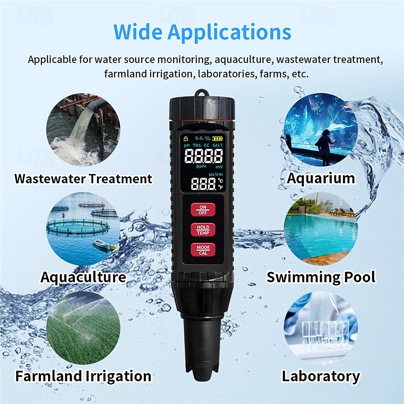 7-in-1 TDS Water Tester 0.01 High Accuracy Digital pH Meter PH/ TDS/ EC/ Salinity/ Temperature Tester PPM Water Tester for Drinking Water Hydroponics Plants Aquariums and Swimming Pools3