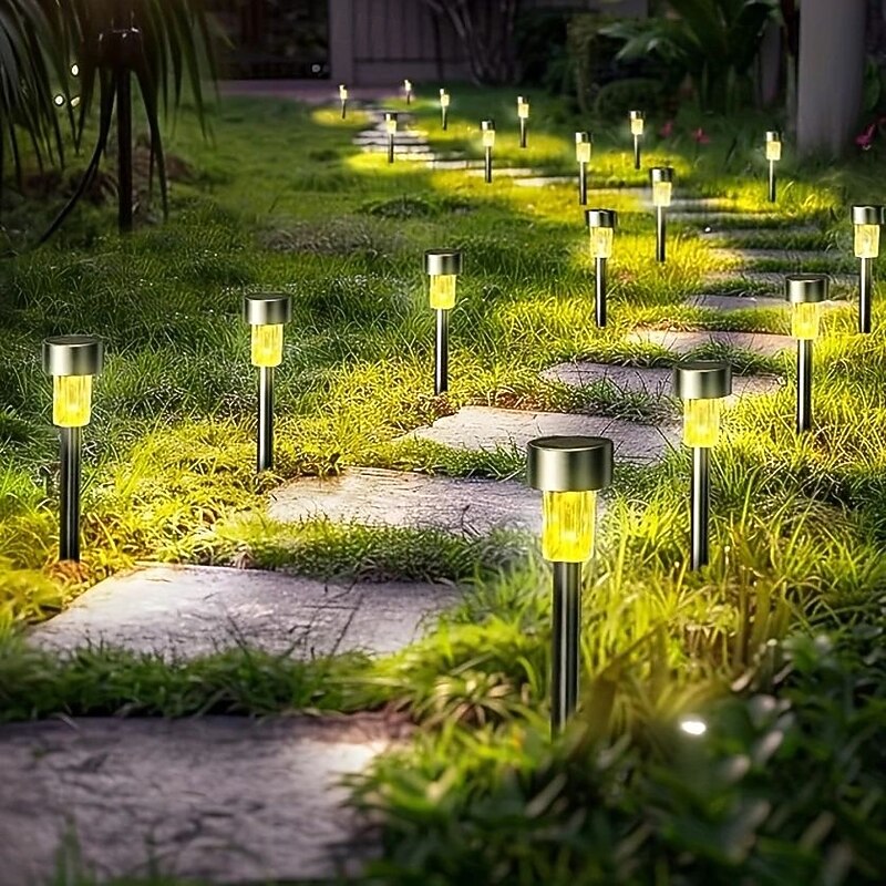 10/20pcs Solar LED Lights Outdoor Stainless Steel Stick Lights with Color Changing Automatic Switch Suitable for Garden Driveway Lawn Christmas Halloween Outdoor Decoration Solar Pathway Lights4