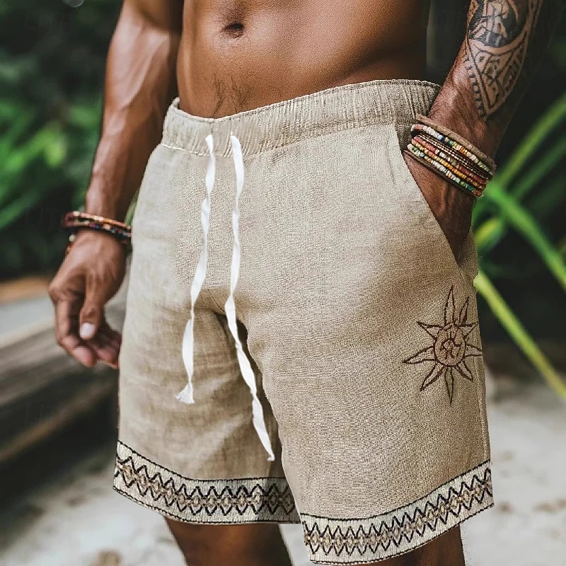Men's Shorts Linen Shorts Summer Shorts Beach Shorts Patchwork Elastic Waist Plain Comfort Breathable Short Outdoor Daily Beach Vacation Fashion Sky Blue Green