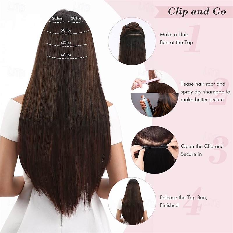 Clip in Hair Extensions Hair Extensions Thick Long Lace Weft Lightweight Synthetic Hairpieces for Women (24 Inch-240 Gram4