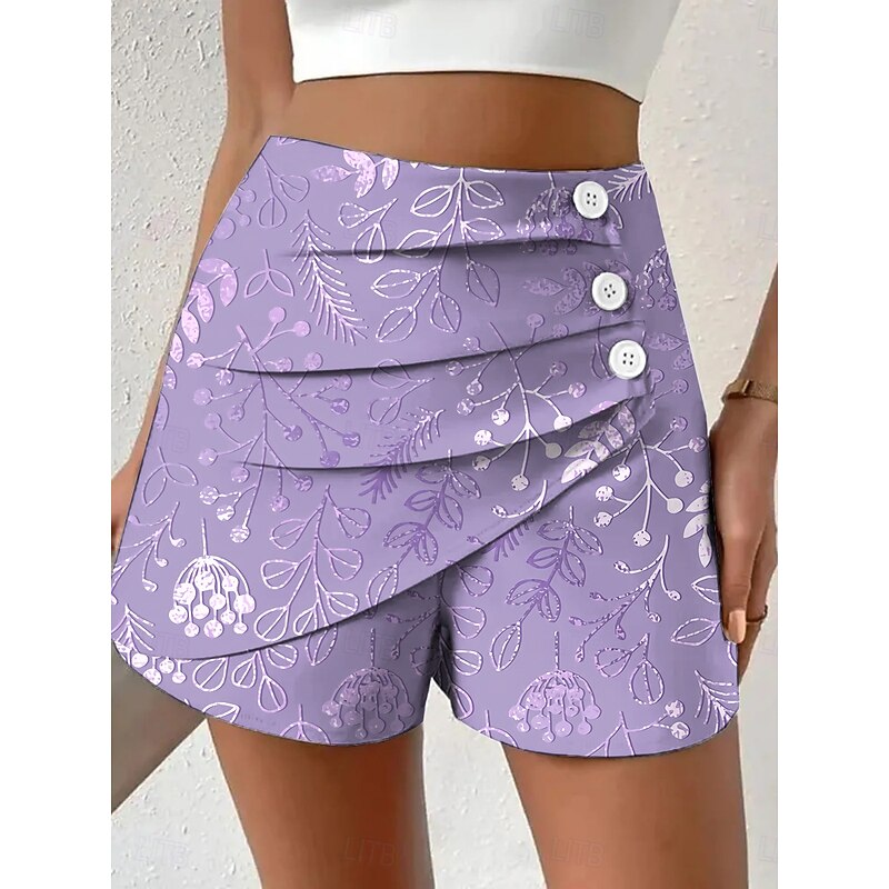 Women's Chinos Shorts Vacation Vintage Ethnic Style Short High Waist Floral Graphic Pleated Micro-elastic Outdoor Vacation Street Violet Robin's Egg Blue Pink Green Summer Spring Regular Fit2