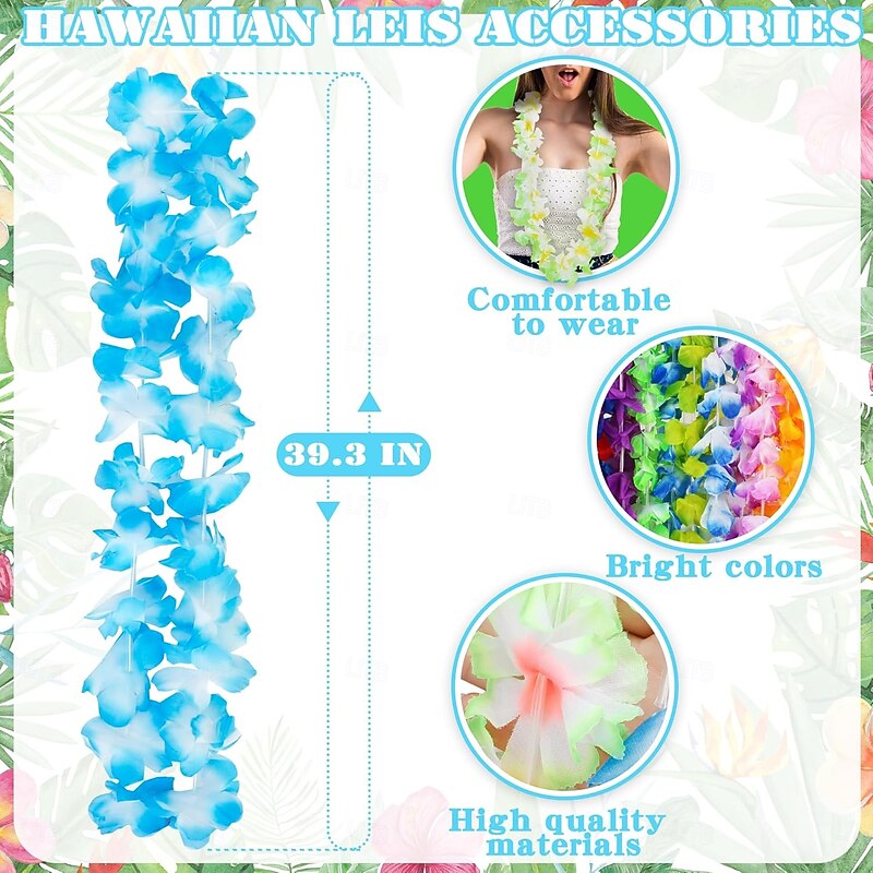 36/50pcs Hawaiian Leis Bulk for Luau Party, Hawaiian  Decorations Silk Flower Necklace, Colorful Tropical Hawaiian Bulk Hula Dance Party Decor, Flower Leis Summer Beach Pool Party Decorations2