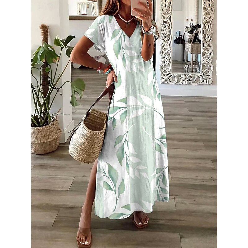 Women's Maxi Dress Casual Dress Sundress A Line Dress Elegant Vacation Casual Holiday Beach Regular Fit Ombre Floral Graphic Short Sleeve V Neck Light Green Sky Blue Summer Spring4