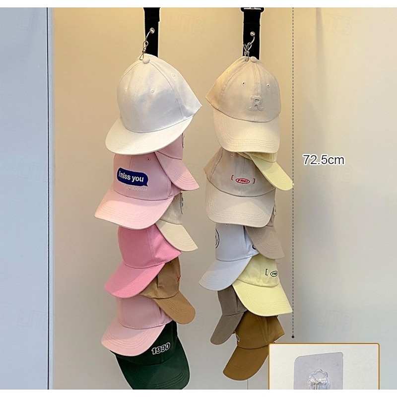 2 Pack Hat Rack for Wall or Door, No-Drill Hat Organizer for Baseball Caps, Over-the-Door Hat Holder Hook Strip, Wall Mounted Hat Storage for Closet Entryway2