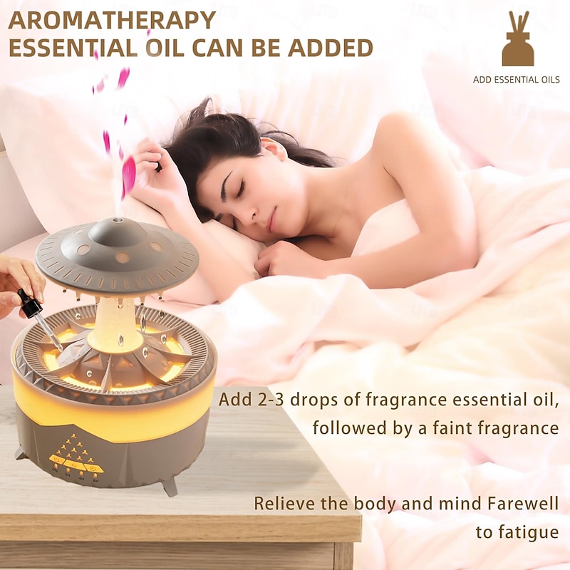 1 Pc silent raindrop humidifier remote control fragrant essential oil diffuser aromatherapy machine colorful light home indoor bedroom office humidifier4