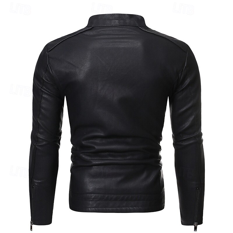 Men's Faux Leather Jacket Biker Jacket Motorcycle Jacket Vacation Daily Windproof Warm Pocket Fall Winter Plain Fashion Classic Stand Collar Regular Black Yellow Jacket3