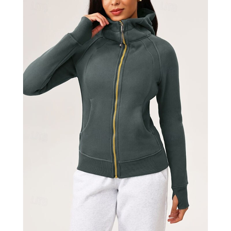 Women's Running Jacket Windproof Warm Finger Coats Long Sleeve Sports Solid Color Jacket For Pilates Running Fitness Activewear3