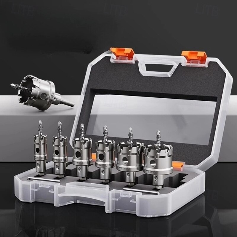 5pcs TCT Hole Saw Kit Tungsten Carbide Tipped Hole Saw Drill Bit with Titanium-Plated Pilot Drill bit for Metal, Stainless Steel, Iron, Wood, Plastic2