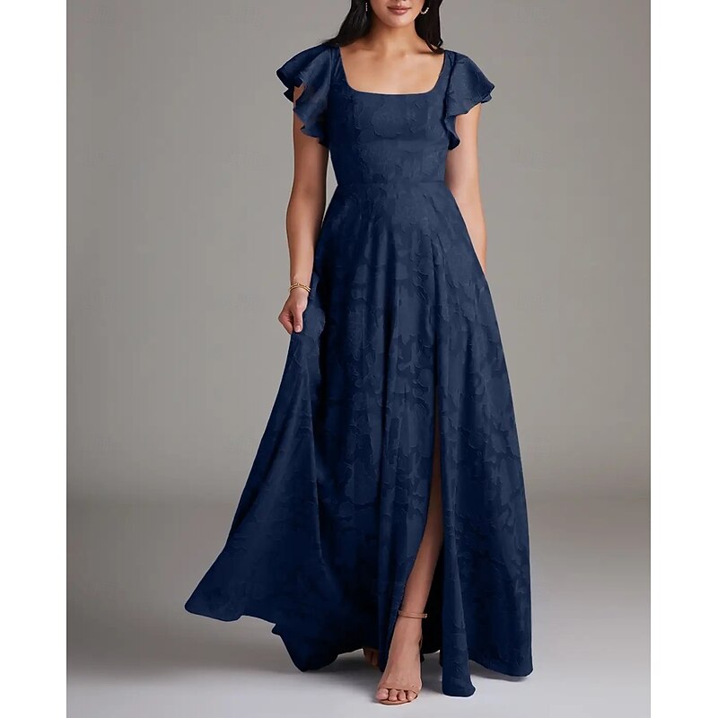 A-Line Bridesmaid Dress Scoop Neck Sleeveless Elegant Floor Length Chiffon with Ruffles / Split Front 20222