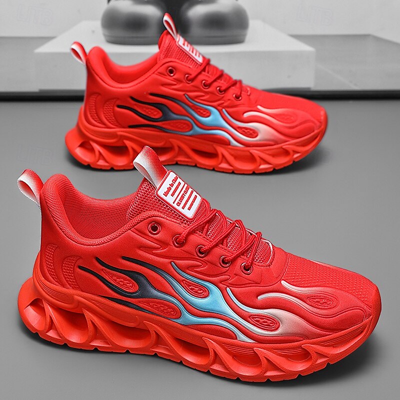 Men's Red Running Shoes with Flame Detailing, High-Performance Mesh Upper and Shock-Absorbing Sole, Perfect for Workouts, Sports Events and Active Lifestyles3