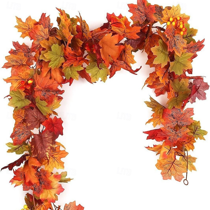 Fall Garland with Artificial Maple Leaves,Halloween Thanksgiving 5.7 Feet Vine Garland Hanging Decoration for Autumn Seasonal Decor