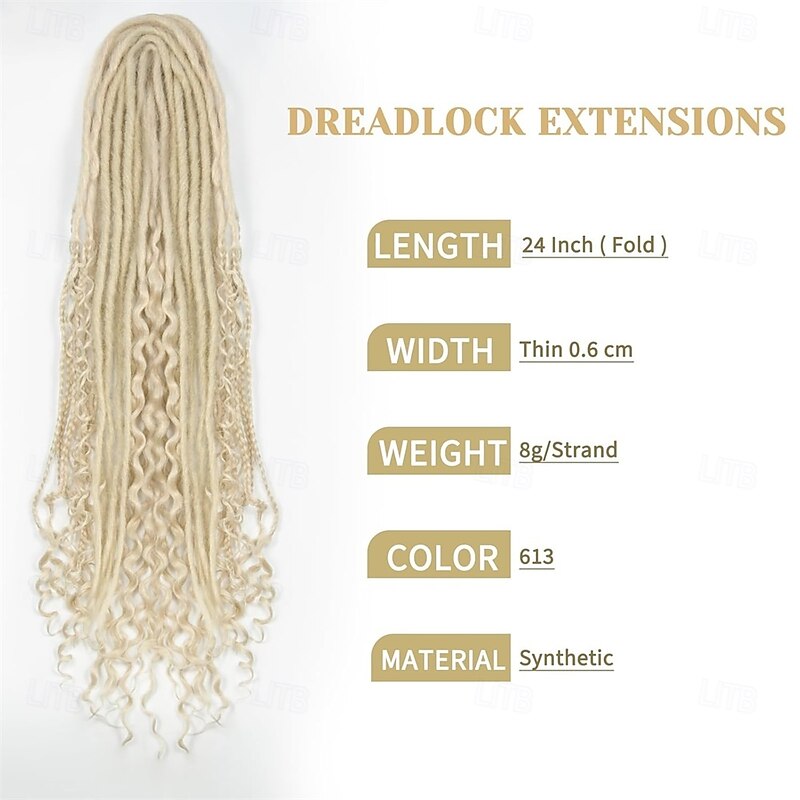 DE Dreadlock Extensions 24 Inch 3 In 1 Synthetic Dreads Extensions Mixed DE Dreads Hippie Style 15 Strands Handmade Braid in Dreadlock Extensions Soft Double Ended Curly Boho Wavy Dreads Women3