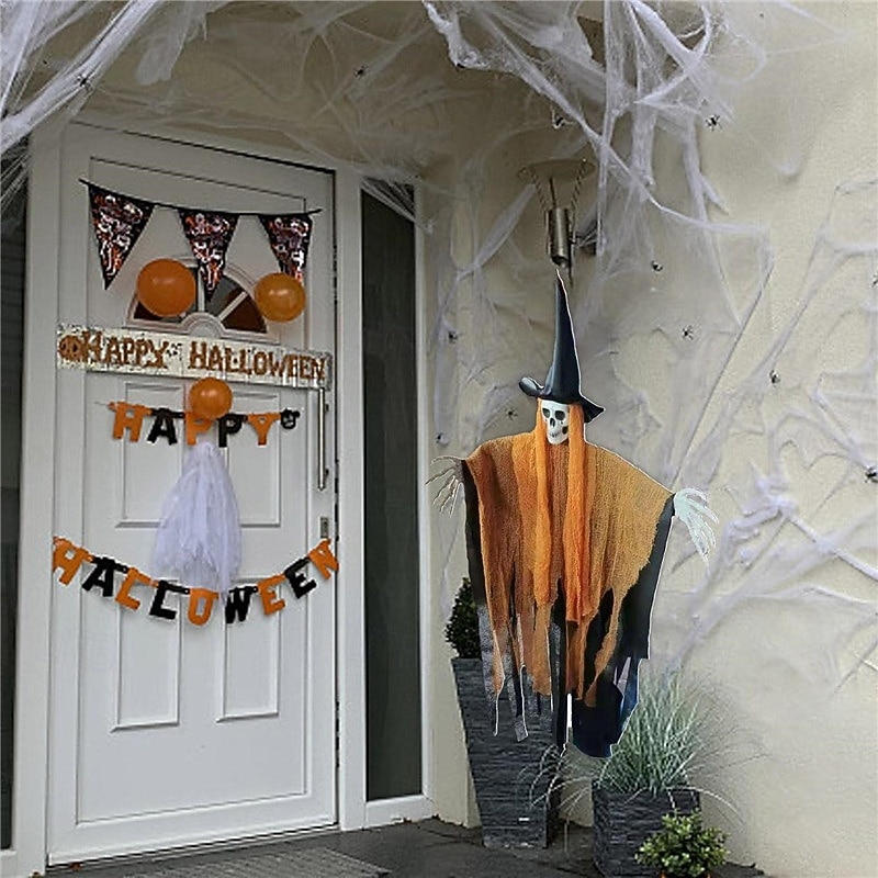 Halloween Hanging Skeleton Ghost - Flying Skeleton Ghost with Witch Hat Hanging Outdoor Decor - Haunted House Mansion Props Indoor Outdoor Decoration2