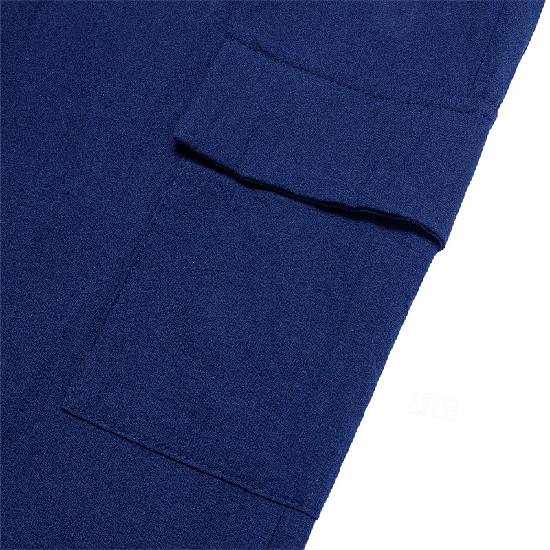 Men's Cargo Pants Linen Pants Trousers Summer Pants Beach Pants Drawstring Elastic Waist Multi Pocket Plain Comfort Soft Full Length Outdoor Casual Daily Vacation Fashion Black White2