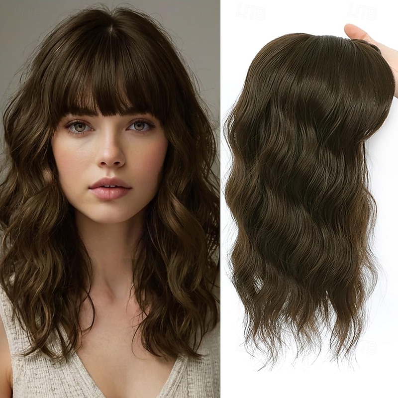 Hair Toppers for Women with Thinning 16 Inch Toppers Hair Pieces for Women French Clip in Bangs 360 3D