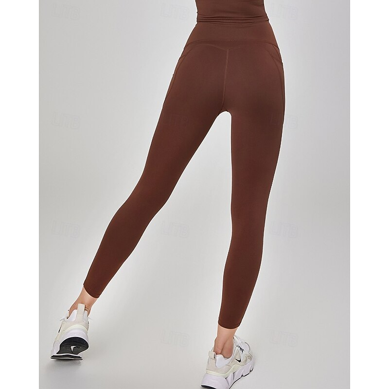 Women's fitness pants Pilates Pants Yoga Pants with Pockets Lightweight High Waist Gym Pilates Zumba Bottoms Solid Color Pink Coffee Fall Sports Activewear Micro-elastic Loose Fit2