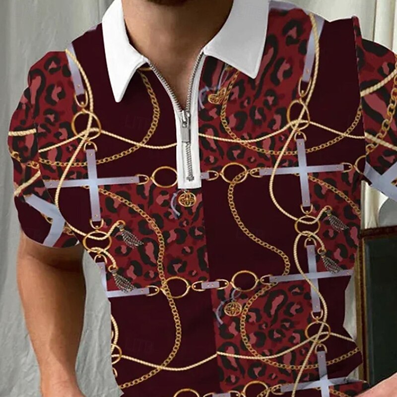 Men's Graphic Zip Polo Shirts Short Sleeve Polo Shirts Collared Shirts Casual Athleisure Daily Wear 3D Print Summer Yellow Red Gray4