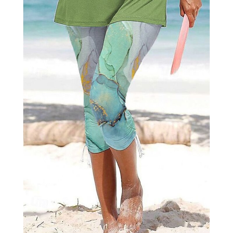 Women's Capri Pants Leggings Cozy Leggings Streetwear Casual Calf-Length Natural Gradient Drawstring Elastic Waist Comfy Outdoor Comfortable Outdoor Vacation Holiday Grey Light Green Blue Fuchsia3