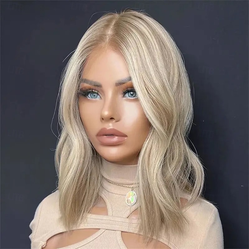 Remy Human Hair 5x5 Closure 13x4 Lace Front Wig Short Bob Brazilian Hair Wavy Blonde Wig 130% 150% Density with Baby Hair Highlighted / Balayage Hair 100% Virgin Glueless Pre-Plucked For Women Short2