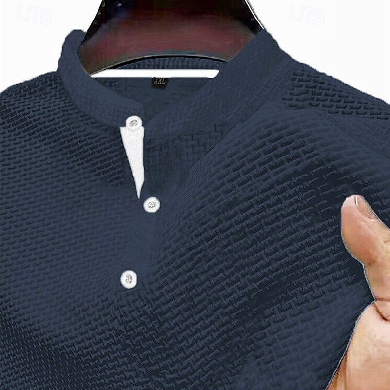 Men's T Shirt Henley Shirt Tee Short Sleeve Shirt Short Sleeve Henley Summer Plain Fashion Designer Basic Jacquard Vacation Street Going out Black White Navy Blue Top Tee for Men4