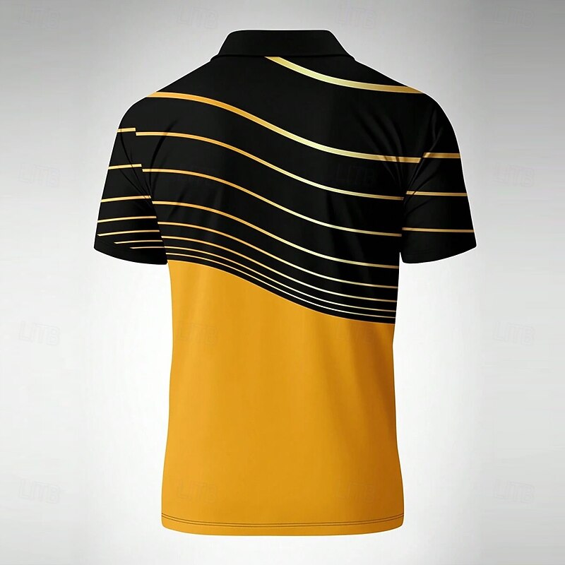Men's Geometic Line Polo Short Sleeve Polo Shirts Collared Shirts Casual Athleisure Buttons Summer Yellow2