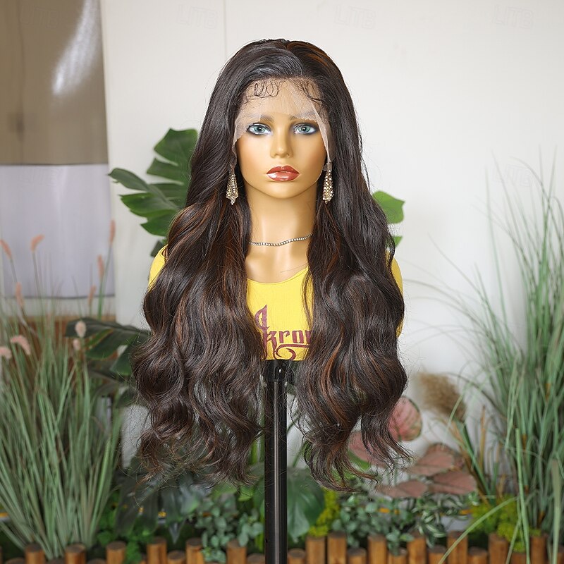 Synthetic Lace Wig Body Wave Style 26 inch Black Middle Part 13x4 Lace Front Wig Women's Wig Dark Brown3