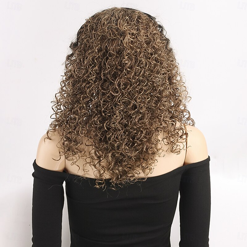 Synthetic Wig Bouncy Curl Water Wave Asymmetrical With Bangs Machine Made Wig 18 inch A1 Synthetic Hair Women's Cool Classic Comfortable Multi-color3